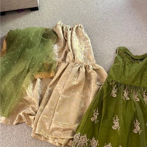 Elegant Green and Gold Embroidered Indian Pakistani Outfit - Picture 6 of 7